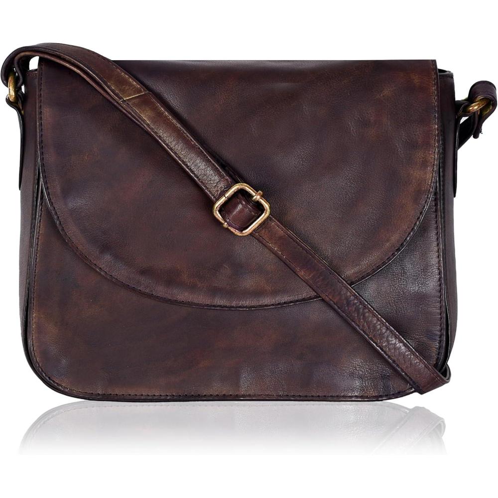imageGenuine Leather Shoulder Crossbody Purse For Women with Adjustable Strap Mobile Pocket ampamp Outside ampamp Inside ZipperBrown Wash