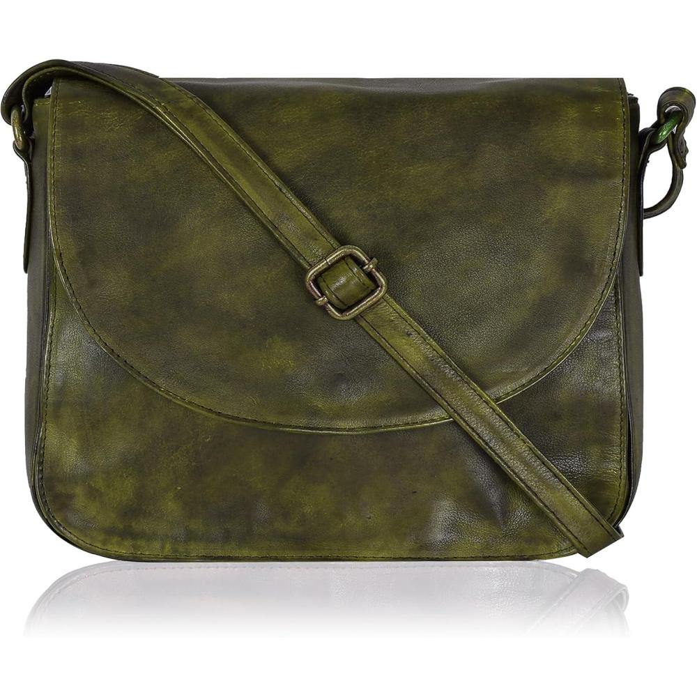imageGenuine Leather Shoulder Crossbody Purse For Women with Adjustable Strap Mobile Pocket ampamp Outside ampamp Inside ZipperGreen Wash