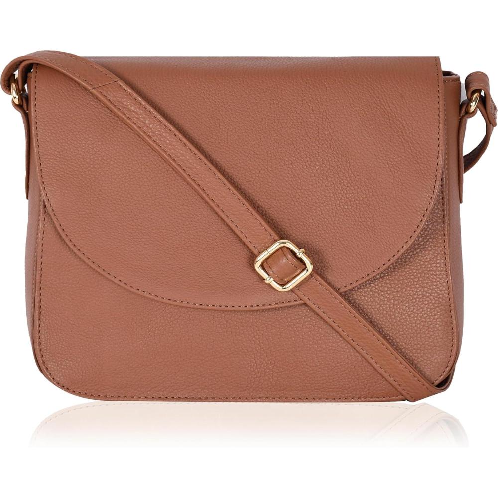 imageGenuine Leather Shoulder Crossbody Purse For Women with Adjustable Strap Mobile Pocket ampamp Outside ampamp Inside ZipperTan Ndm