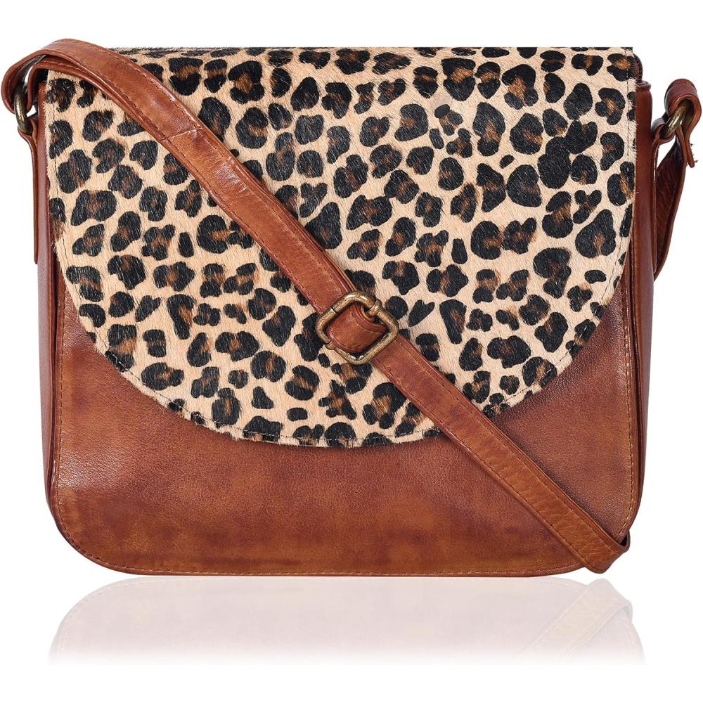 imageGenuine Leather Shoulder Crossbody Purse For Women with Adjustable Strap Mobile Pocket ampamp Outside ampamp Inside ZipperTan Wash Cheetah