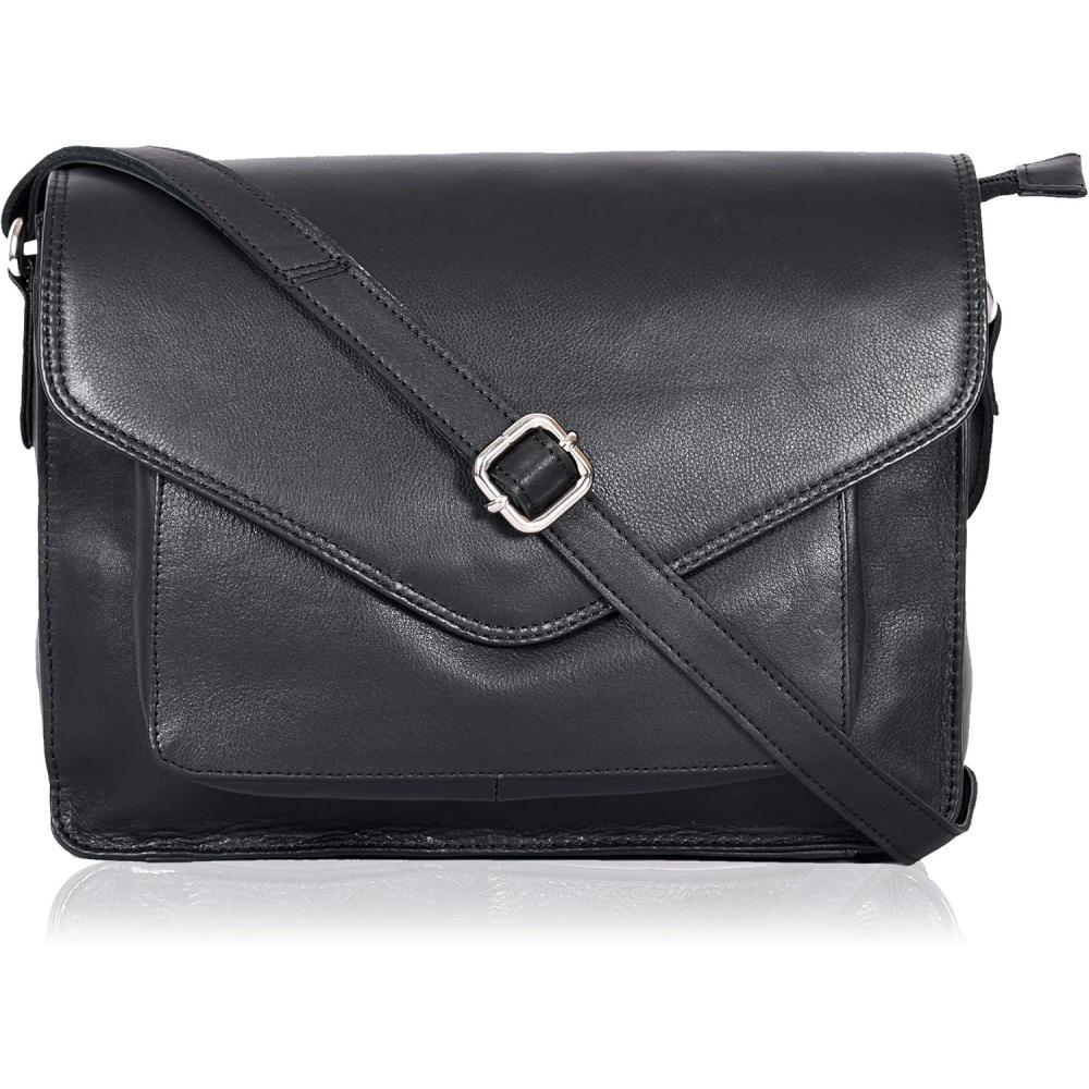imageLeather Flapover Crossbody Handbag Purse for Women with Adjustable Strap ampamp Overflap Snap Closure ToteBagBlack Ndm