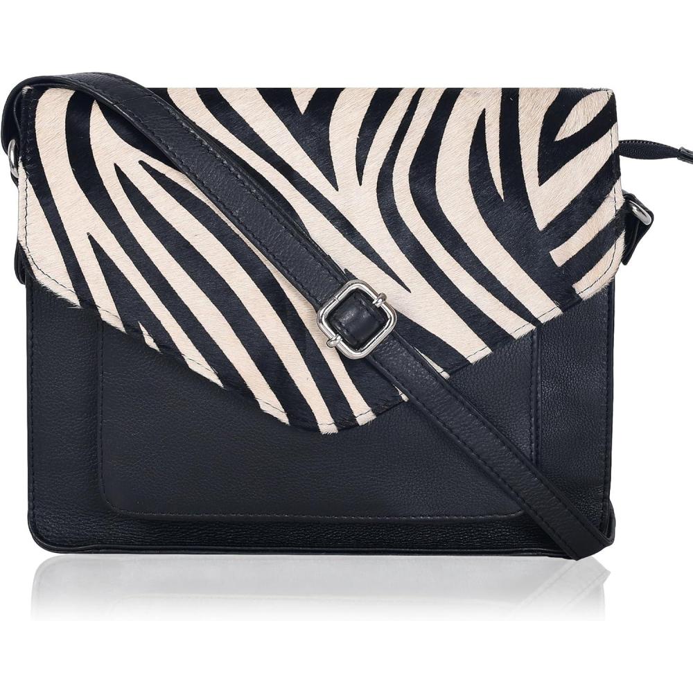 imageLeather Flapover Crossbody Handbag Purse for Women with Adjustable Strap ampamp Overflap Snap Closure ToteBagBlack Ndm Zebra