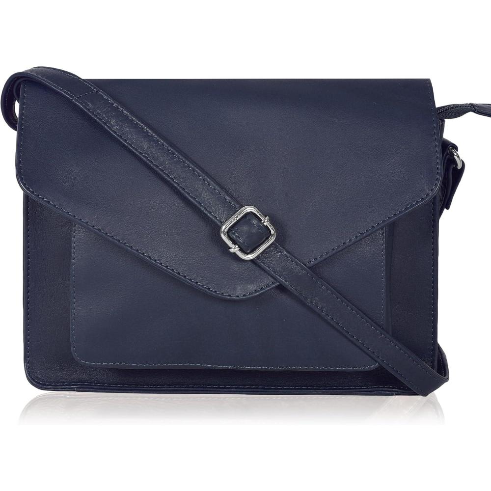 imageLeather Flapover Crossbody Handbag Purse for Women with Adjustable Strap ampamp Overflap Snap Closure ToteBagBlue Ndm