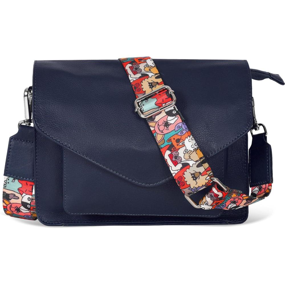 imageLeather Flapover Crossbody Handbag Purse for Women with Adjustable Strap ampamp Overflap Snap Closure ToteBagBlue Ndm W3