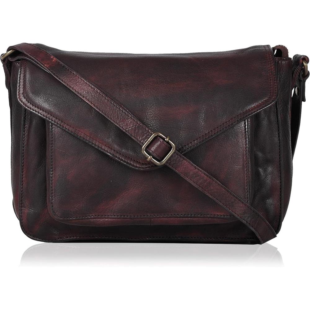 imageLeather Flapover Crossbody Handbag Purse for Women with Adjustable Strap ampamp Overflap Snap Closure ToteBagBordeaux Wash