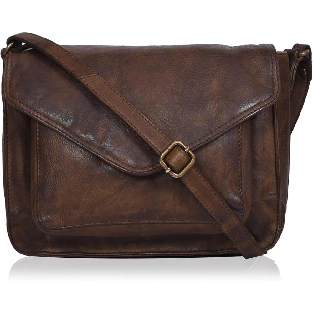 imageLeather Flapover Crossbody Handbag Purse for Women with Adjustable Strap ampamp Overflap Snap Closure ToteBagBrown Wash