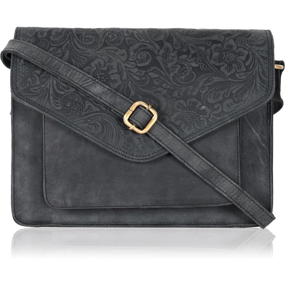 imageLeather Flapover Crossbody Handbag Purse for Women with Adjustable Strap ampamp Overflap Snap Closure ToteBagEblack Hunter