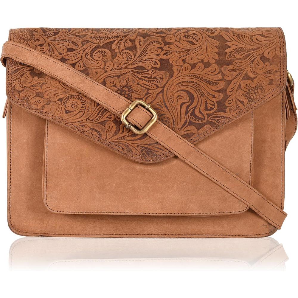 imageLeather Flapover Crossbody Handbag Purse for Women with Adjustable Strap ampamp Overflap Snap Closure ToteBagEcognac Hunter
