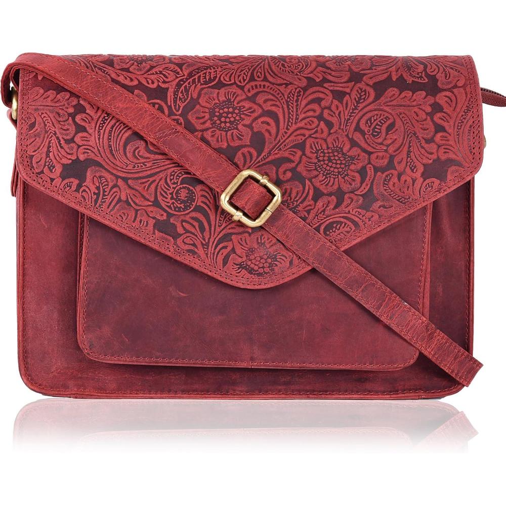 imageLeather Flapover Crossbody Handbag Purse for Women with Adjustable Strap ampamp Overflap Snap Closure ToteBagEred Hunter
