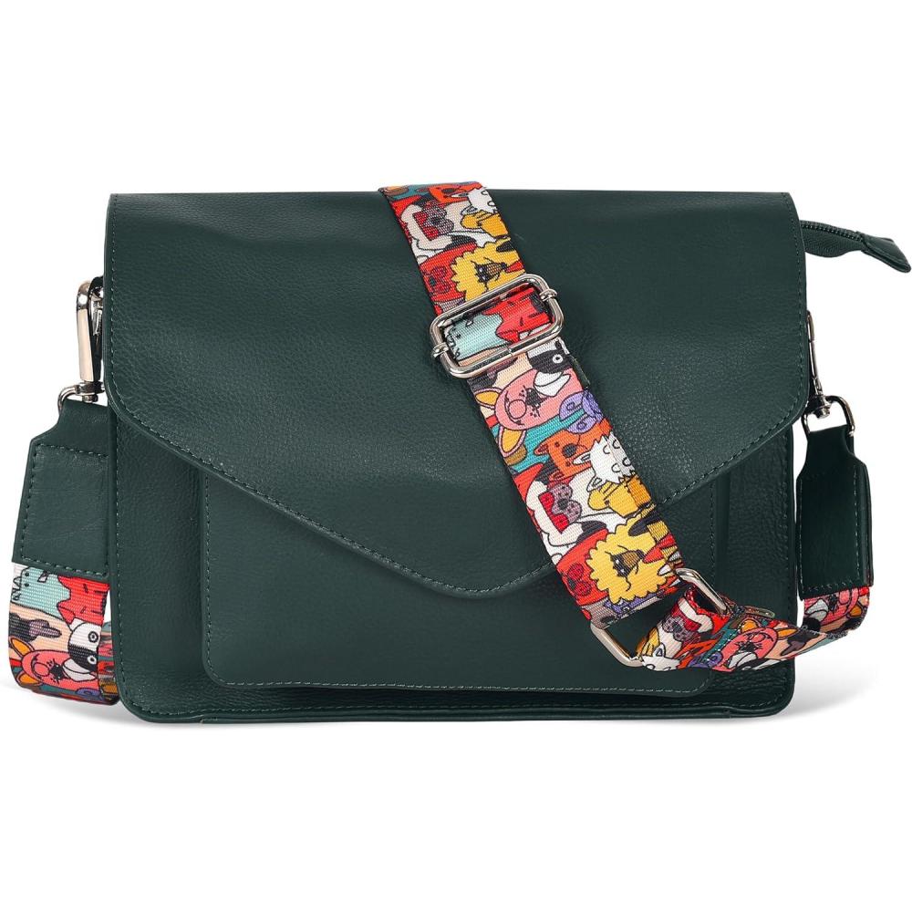 imageLeather Flapover Crossbody Handbag Purse for Women with Adjustable Strap ampamp Overflap Snap Closure ToteBagGreen Ndm W3