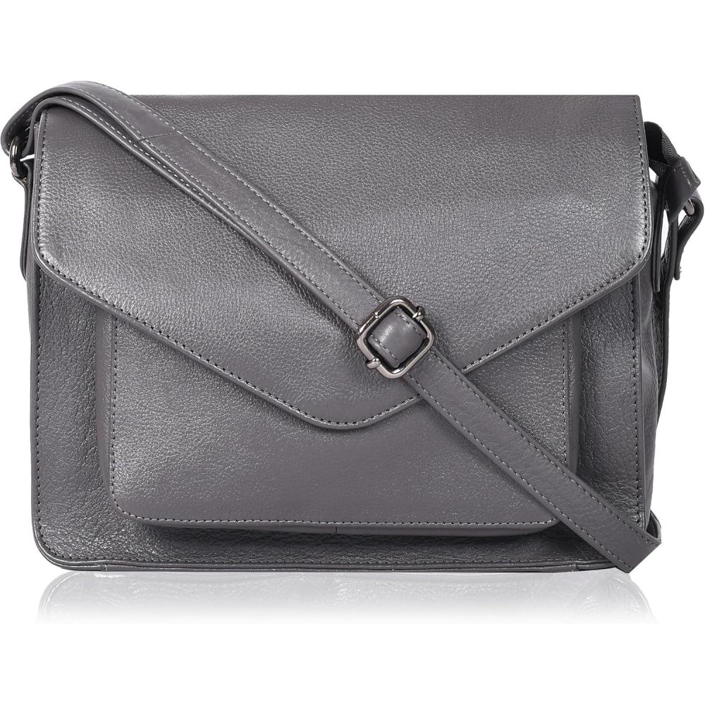 imageLeather Flapover Crossbody Handbag Purse for Women with Adjustable Strap ampamp Overflap Snap Closure ToteBagGrey Ndm
