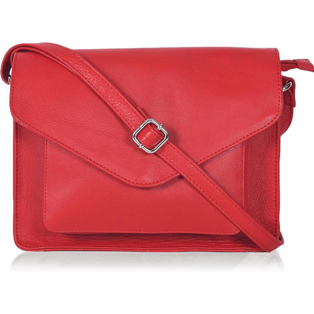 imageLeather Flapover Crossbody Handbag Purse for Women with Adjustable Strap ampamp Overflap Snap Closure ToteBagRed Ndm