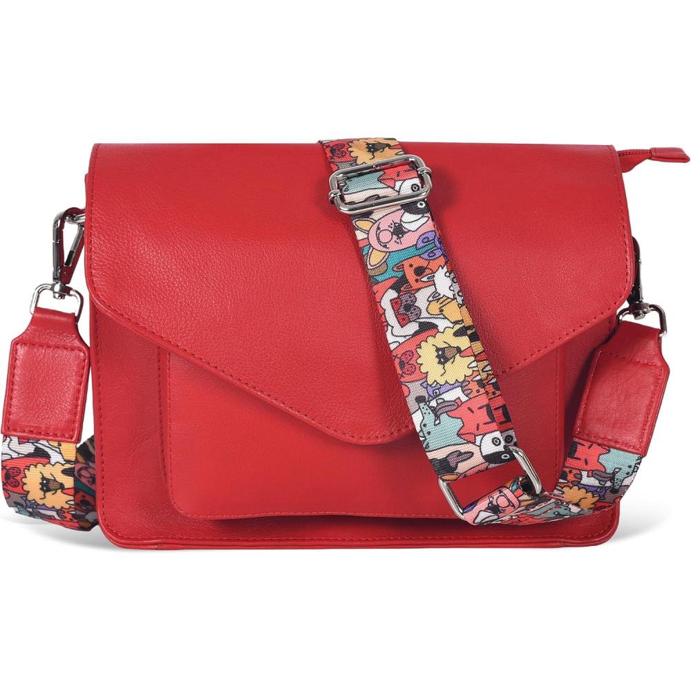 imageLeather Flapover Crossbody Handbag Purse for Women with Adjustable Strap ampamp Overflap Snap Closure ToteBagRed Ndm W3