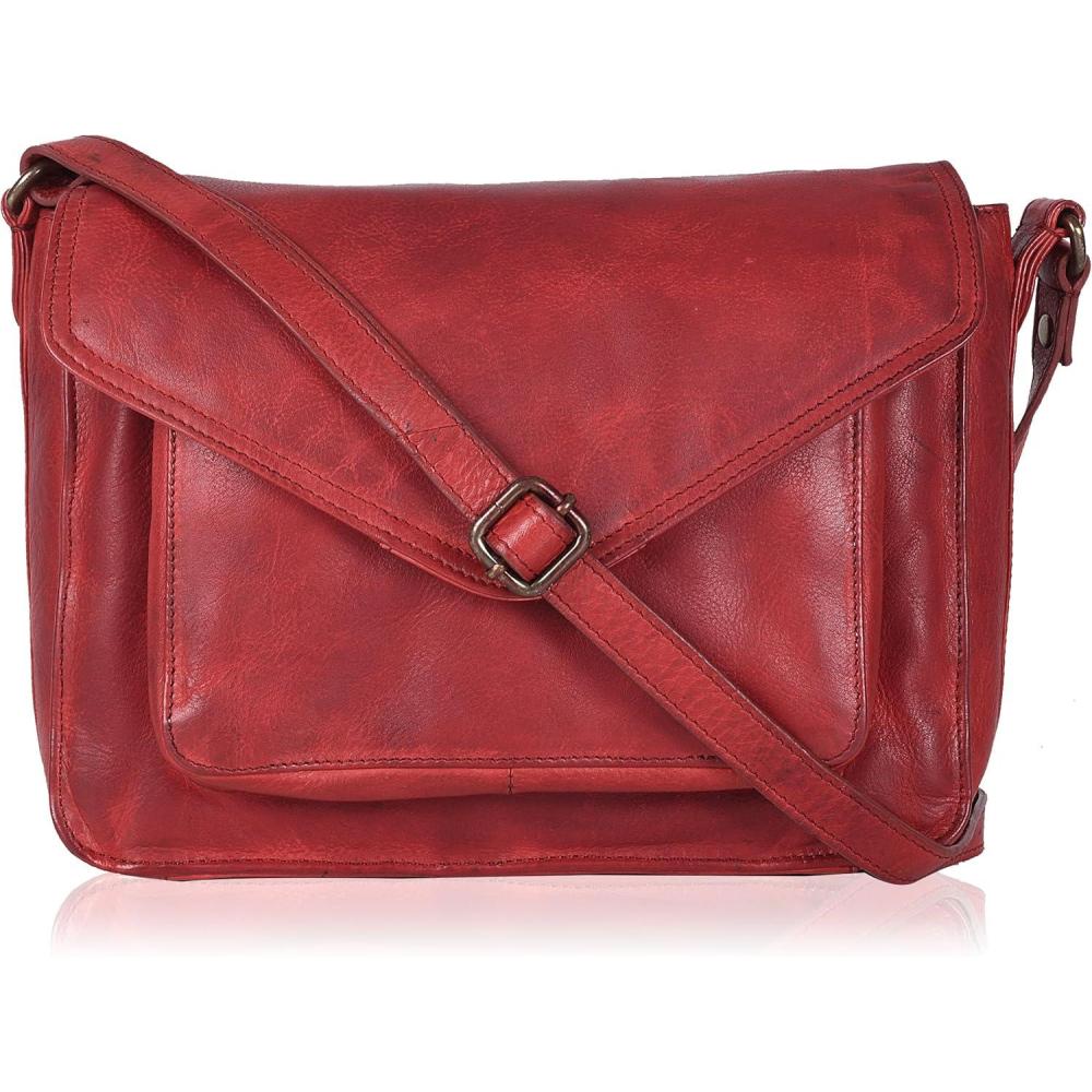 imageLeather Flapover Crossbody Handbag Purse for Women with Adjustable Strap ampamp Overflap Snap Closure ToteBagRed Wash