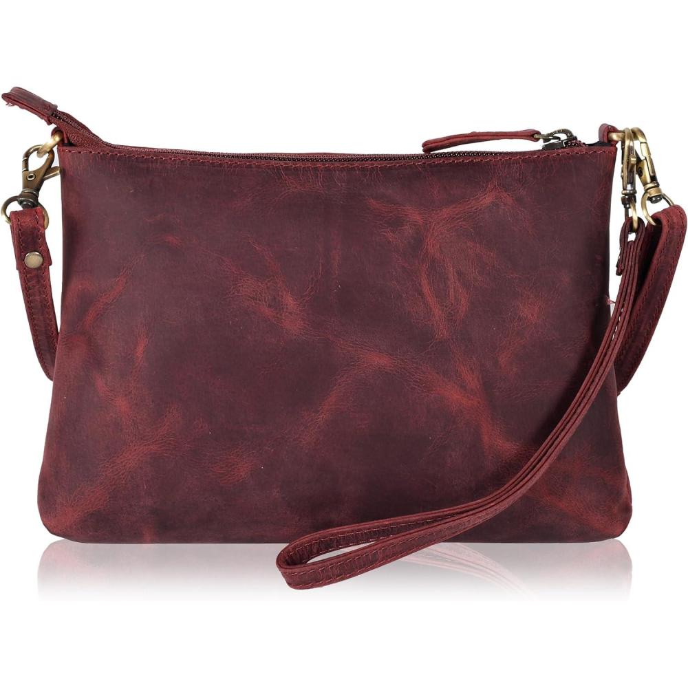 imageOzora Leather Small Crossbody Purses for Women Mini Travel Purse with Adjustable Strap Leather Wristlet PursesRed Hunter