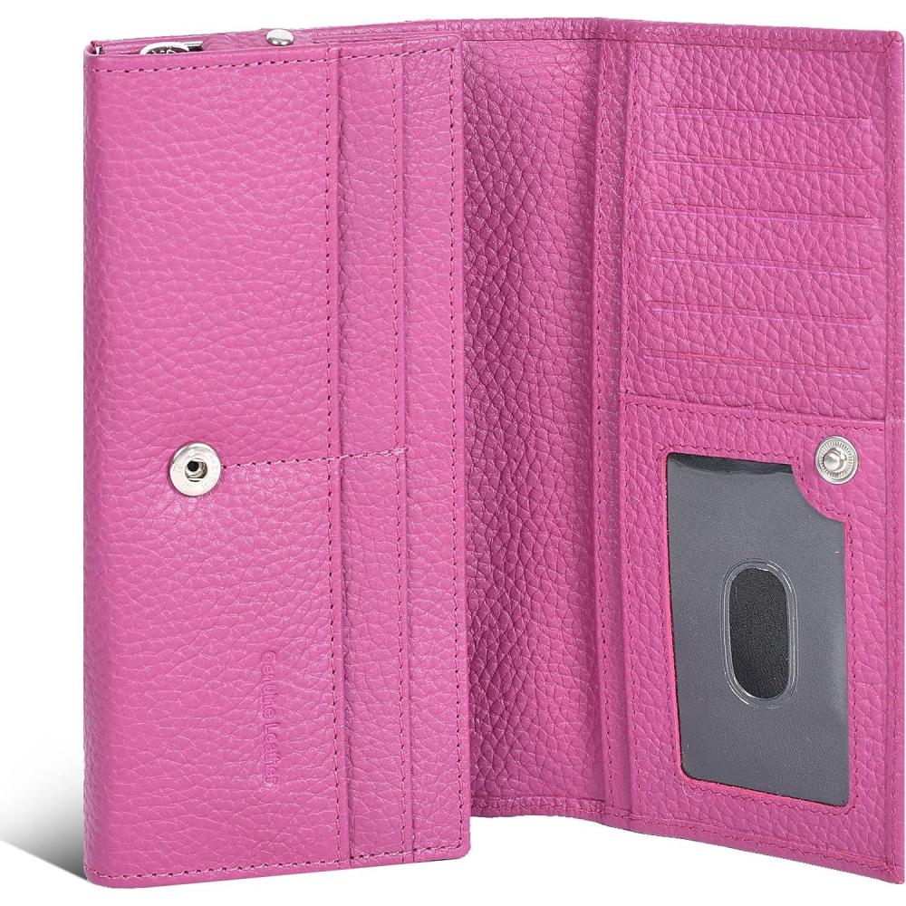 imageOzora Multi Card Holder Handmade Leather Wallet with RFID Protection ampamp Zipper Pockets with ID Window for WomenFuchsia Floater