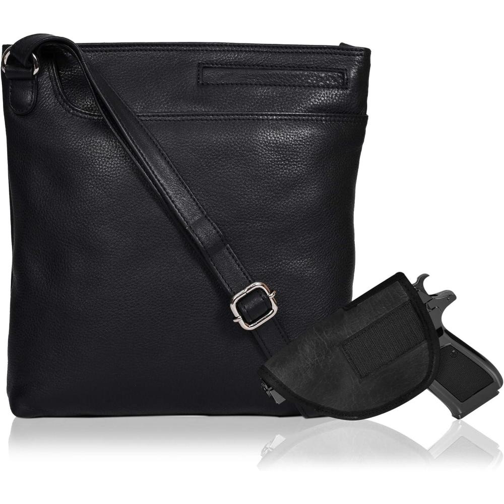 imageOzora Multi Pockets Handmade Leather Crossbody Handbags ampamp Sling Bag for Men ampamp Women with Detachable HolsterBlack Nappa