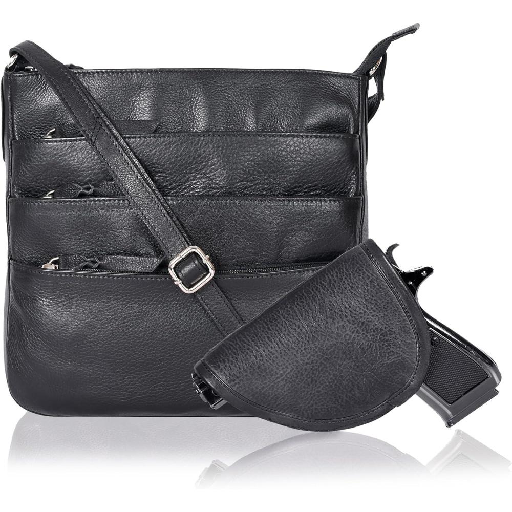 imageOzora Multi Pockets Handmade Leather Crossbody Handbags ampamp Sling Bag for Men ampamp Women with Detachable HolsterBlack Ndm