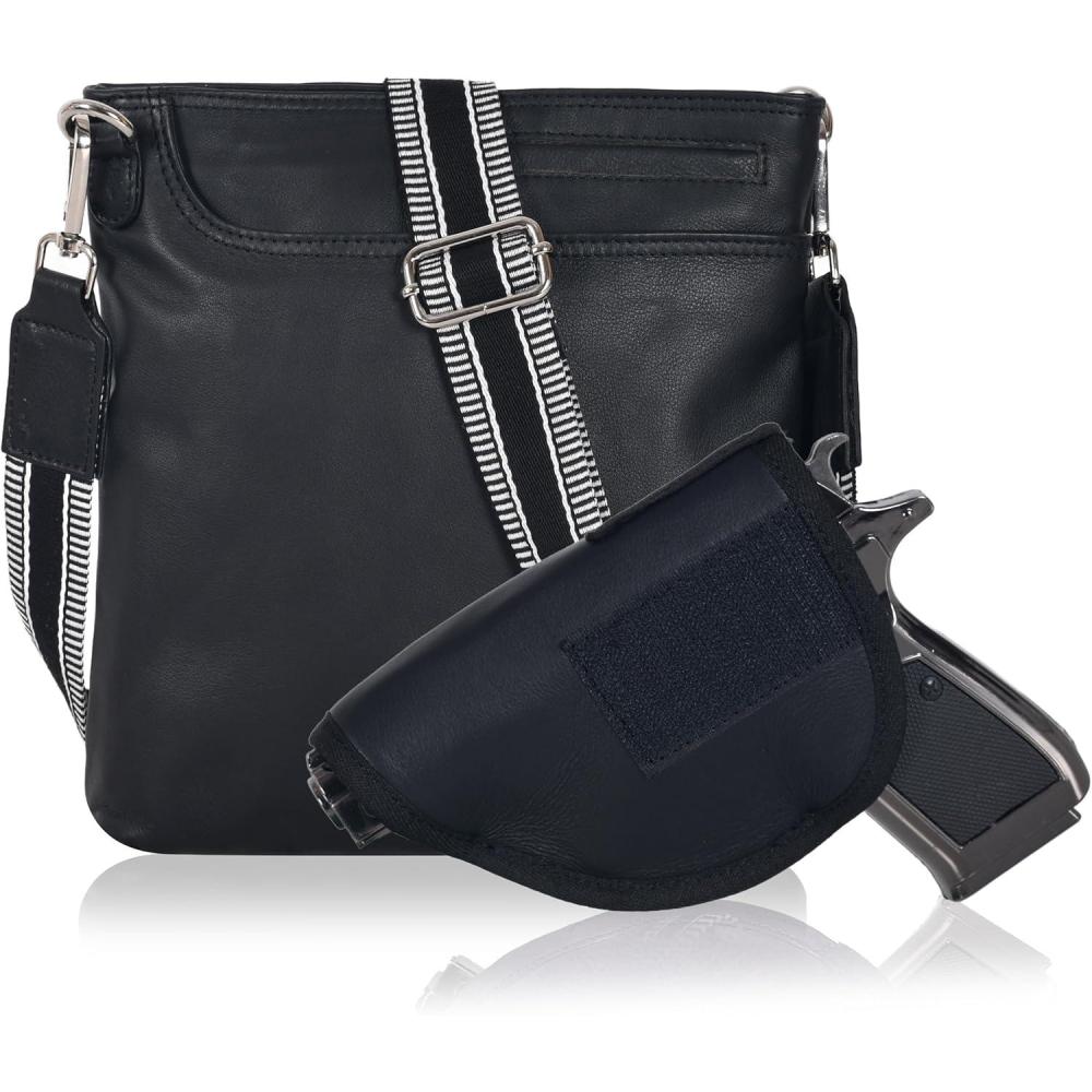 imageOzora Multi Pockets Handmade Leather Crossbody Handbags ampamp Sling Bag for Men ampamp Women with Detachable HolsterBlack Ndm W2