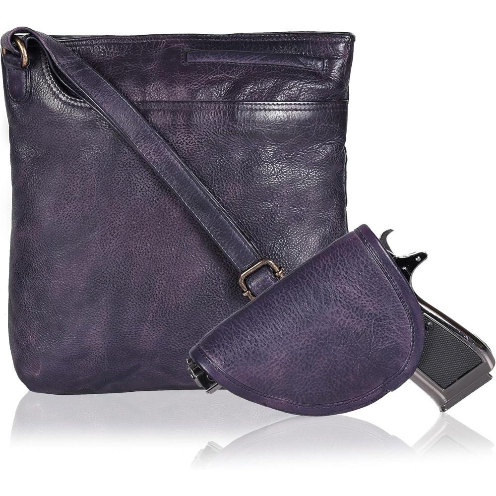 imageOzora Multi Pockets Handmade Leather Crossbody Handbags ampamp Sling Bag for Men ampamp Women with Detachable HolsterPurple Wash