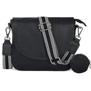 Genuine Leather Shoulder Crossbody Purse For Women with Adjustable Strap, Mobile Pocket & Outside & Inside Zipper(Black Ndm W2 Coin)