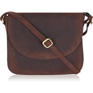 Genuine Leather Shoulder Crossbody Purse For Women with Adjustable Strap, Mobile Pocket & Outside & Inside Zipper(Brown Hunter)