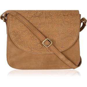 Genuine Leather Shoulder Crossbody Purse For Women with Adjustable Strap, Mobile Pocket & Outside & Inside Zipper(E.cognac Hunter)