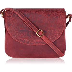 Genuine Leather Shoulder Crossbody Purse For Women with Adjustable Strap, Mobile Pocket & Outside & Inside Zipper(E.red Hunter)
