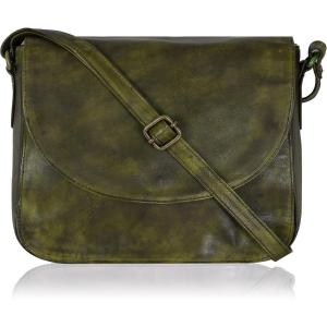 Genuine Leather Shoulder Crossbody Purse For Women with Adjustable Strap, Mobile Pocket & Outside & Inside Zipper(Green Wash)