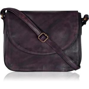 Genuine Leather Shoulder Crossbody Purse For Women with Adjustable Strap, Mobile Pocket & Outside & Inside Zipper(Purple Wash)
