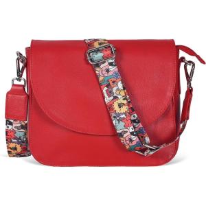 Genuine Leather Shoulder Crossbody Purse For Women with Adjustable Strap, Mobile Pocket & Outside & Inside Zipper(Red Ndm W3)