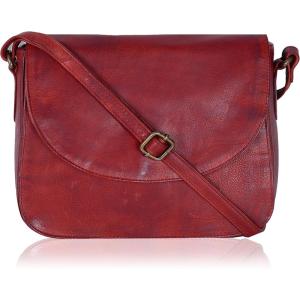 Genuine Leather Shoulder Crossbody Purse For Women with Adjustable Strap, Mobile Pocket & Outside & Inside Zipper(Red Wash)