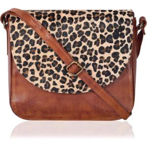 Genuine Leather Shoulder Crossbody Purse For Women with Adjustable Strap, Mobile Pocket & Outside & Inside Zipper(Tan Wash Cheetah)