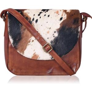 Genuine Leather Shoulder Crossbody Purse For Women with Adjustable Strap, Mobile Pocket & Outside & Inside Zipper(Tan Wash Spotted)