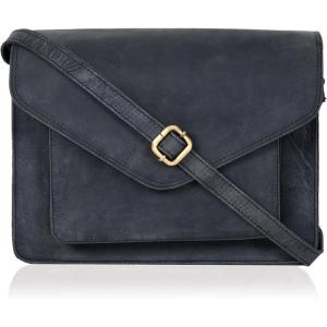 Leather Flapover Crossbody Handbag Purse for Women with Adjustable Strap & Overflap Snap Closure Tote/Bag(Black Hunter)