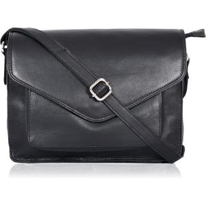 Leather Flapover Crossbody Handbag Purse for Women with Adjustable Strap & Overflap Snap Closure Tote/Bag(Black Ndm)