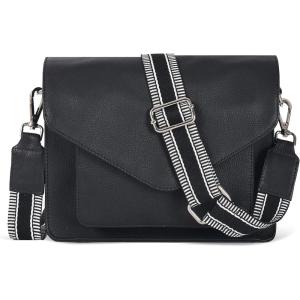 Leather Flapover Crossbody Handbag Purse for Women with Adjustable Strap & Overflap Snap Closure Tote/Bag(Black Ndm W2)