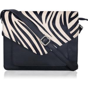 Leather Flapover Crossbody Handbag Purse for Women with Adjustable Strap & Overflap Snap Closure Tote/Bag(Black Ndm Zebra)