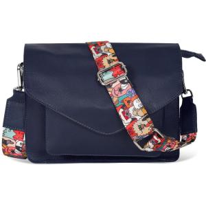 Leather Flapover Crossbody Handbag Purse for Women with Adjustable Strap & Overflap Snap Closure Tote/Bag(Blue Ndm W3)