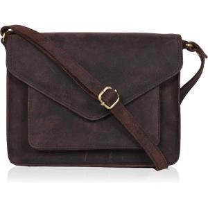 Leather Flapover Crossbody Handbag Purse for Women with Adjustable Strap & Overflap Snap Closure Tote/Bag(Brown Hunter)