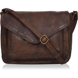 Leather Flapover Crossbody Handbag Purse for Women with Adjustable Strap & Overflap Snap Closure Tote/Bag(Brown Wash)