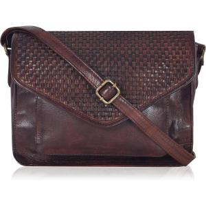 Leather Flapover Crossbody Handbag Purse for Women with Adjustable Strap & Overflap Snap Closure Tote/Bag(Brown Weaving)