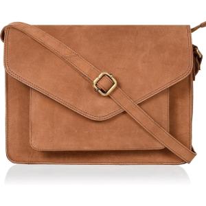 Leather Flapover Crossbody Handbag Purse for Women with Adjustable Strap & Overflap Snap Closure Tote/Bag(Cognac Hunter)