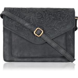 Leather Flapover Crossbody Handbag Purse for Women with Adjustable Strap & Overflap Snap Closure Tote/Bag(E.black Hunter)