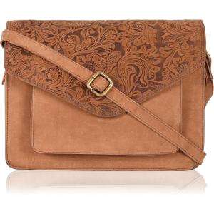 Leather Flapover Crossbody Handbag Purse for Women with Adjustable Strap & Overflap Snap Closure Tote/Bag(E.cognac Hunter)