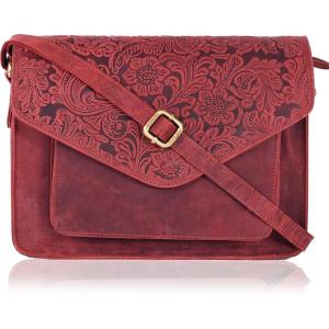 Leather Flapover Crossbody Handbag Purse for Women with Adjustable Strap & Overflap Snap Closure Tote/Bag(E.red Hunter)