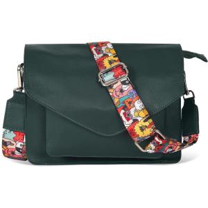 Leather Flapover Crossbody Handbag Purse for Women with Adjustable Strap & Overflap Snap Closure Tote/Bag(Green Ndm W3)
