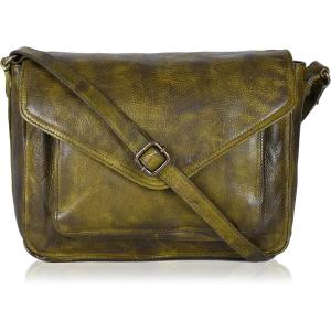 Leather Flapover Crossbody Handbag Purse for Women with Adjustable Strap & Overflap Snap Closure Tote/Bag(Green Wash)