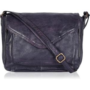 Leather Flapover Crossbody Handbag Purse for Women with Adjustable Strap & Overflap Snap Closure Tote/Bag(Purple Wash)