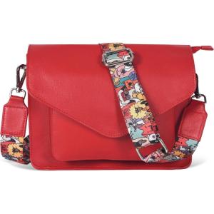 Leather Flapover Crossbody Handbag Purse for Women with Adjustable Strap & Overflap Snap Closure Tote/Bag(Red Ndm W3)